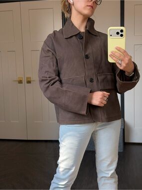 100% Leather Zara Brown Button-Front Jacket